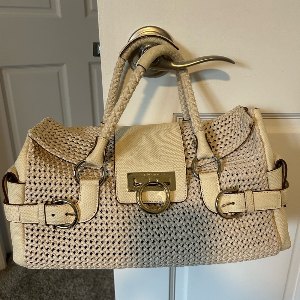 Salvatore Ferragamo Woven straw canvas tote